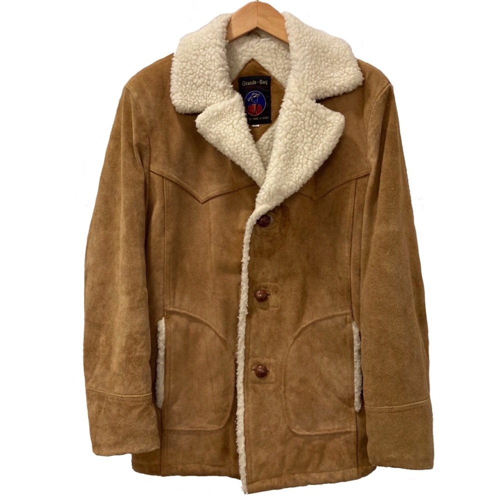 Vintage Sheepskin Leather Rancher Style Coat from Grande Bay Size L